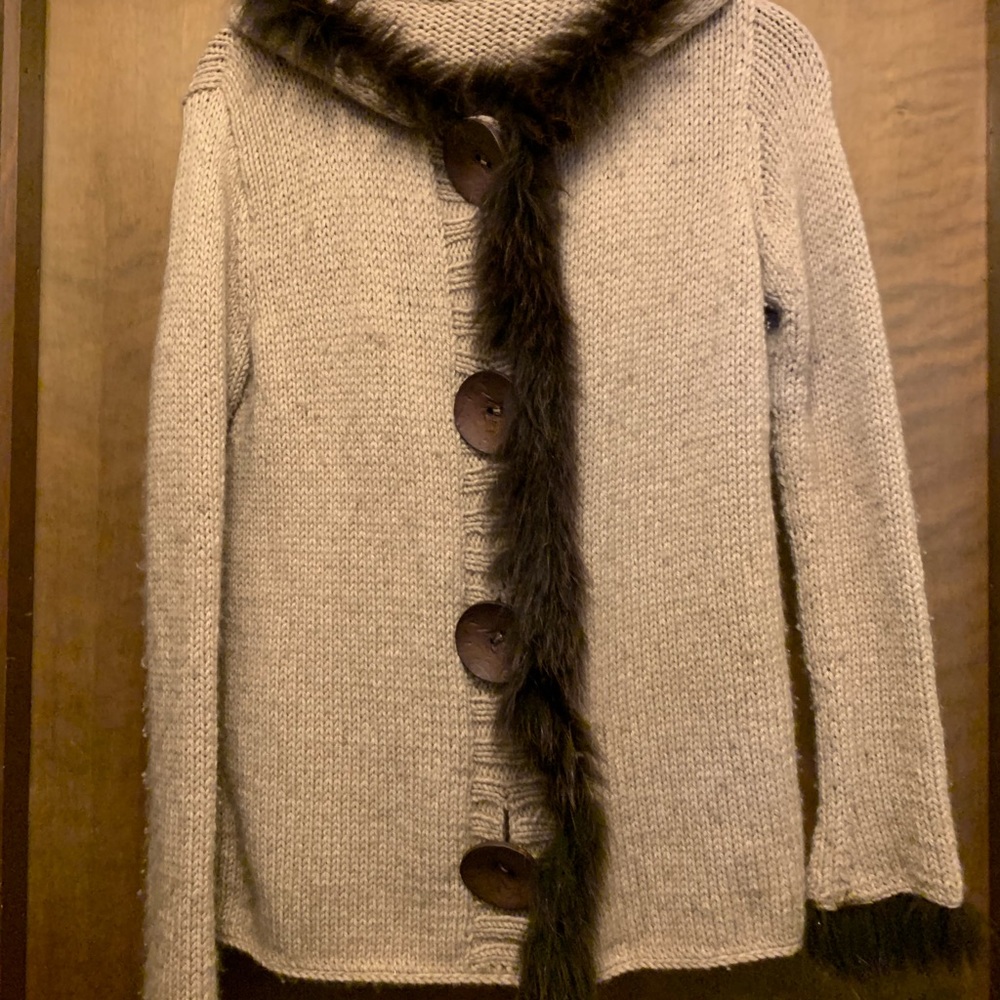 Hand knit chunky fox cashmere hooded sweater